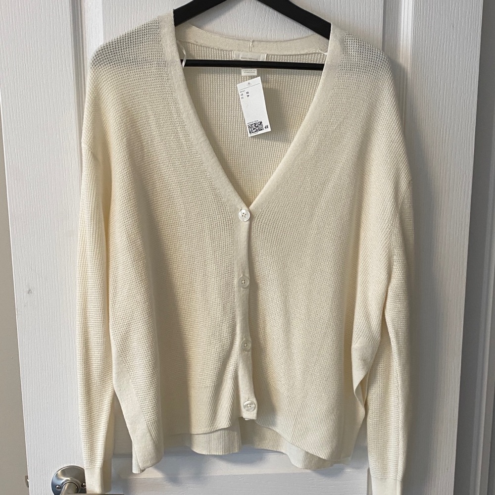 H&M creme white waffle split side cardigan xs new